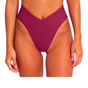 🐰Women's Wine Red High-Waisted Bikini Bottom Medium